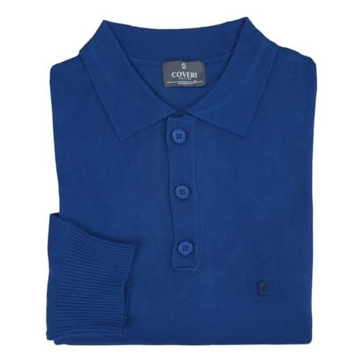 Coveri maglia maglione uomo polo 3 bottoni classica tinta unita elegante maniche lunghe (xxl - denim)
