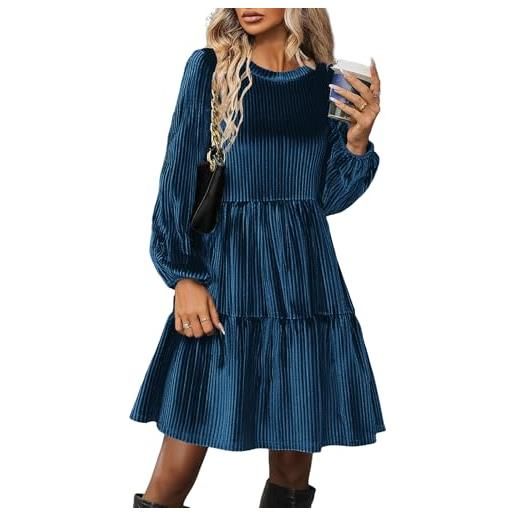 Zeagoo abito di velluto donna elegante manica lunga invernali abiti vita alta vestiti con tasche scollo rotondo linea a casual vestito s-xxl