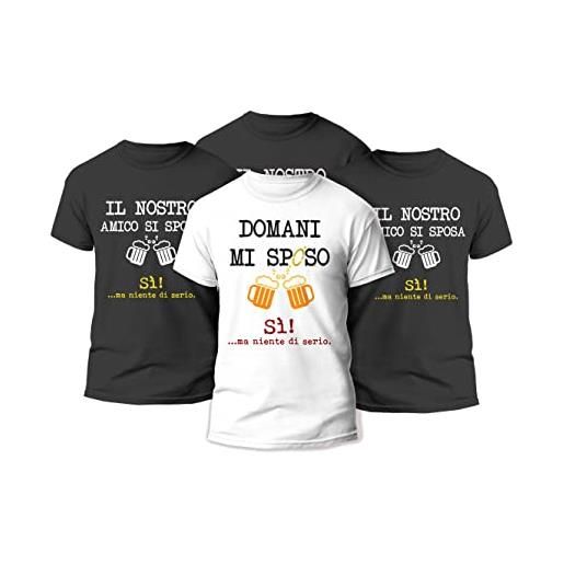 t-shirteria - magliette addio al celibato - set completo con maglia speciale per lo sposo e colorate per amici - gadget festa con materiali traspiranti e certificati (si ma niente di serio, nero)