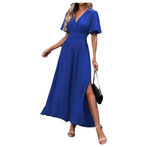 LUVCES abito estivo da donna elegante scollo a v plissettato vita alta abito lungo con 2 side spaccato causal manica a farfalla vestiti estate abiti