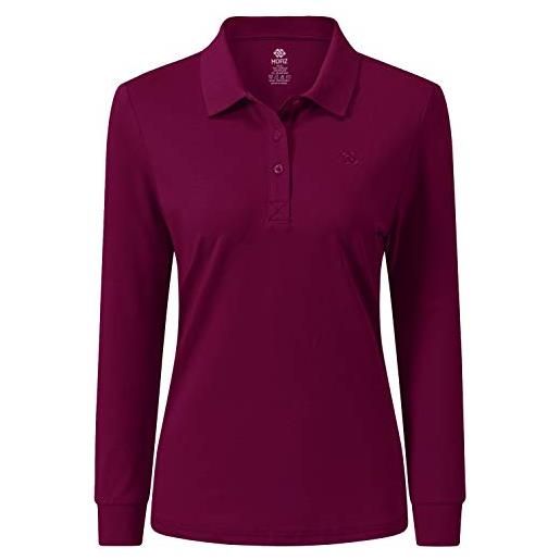 AjezMax polo donna manica lunga poloshirt golf camicia lavoro sportiva autunno inverno top rosso vino xxl