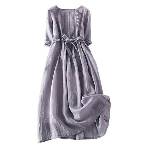 Cocila abiti da cerimonia donna abito da viaggio da viaggio di media lunghezza in cotone e lino con scollo rotondo a doppio vestito maniche lunghe