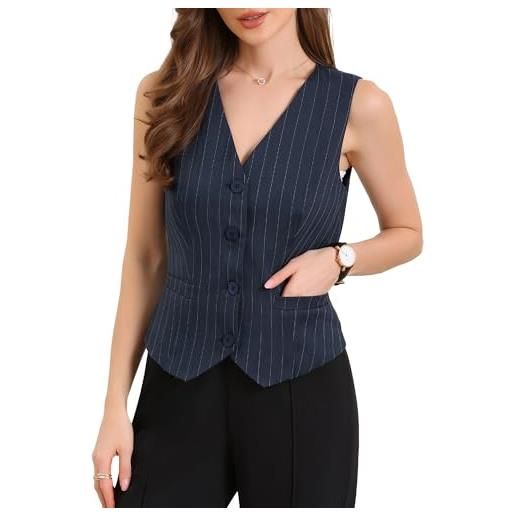 Allegra K gilet blazer donna a righe con scollo a v e bottoni elegante e completamente foderato