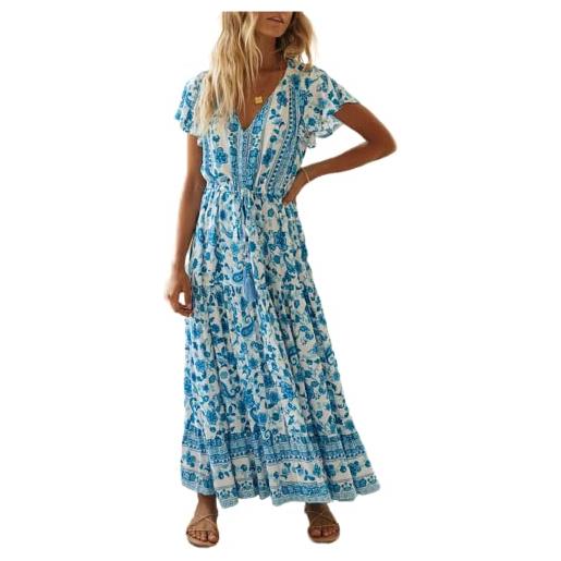R.Vivimos donna vestiti lungo estivo boho floreale maxi abito elegante scollo a v maniche corte abito casual vacanze