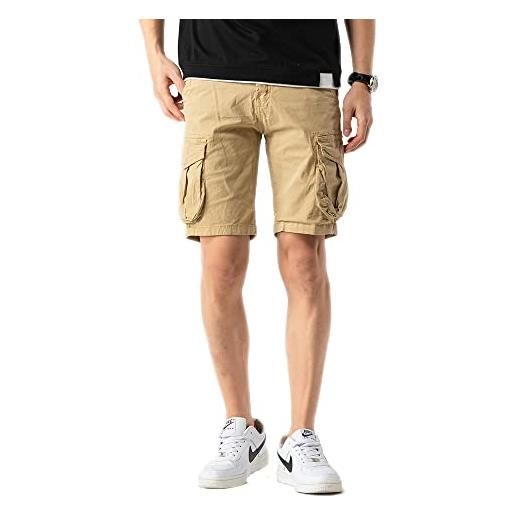 TONY BACKER pantaloncini cargo uomo shorts vintage cotone multi-tasca estate pantaloni corti cargo f7215 (it, misura del girovita, 44, regular, regular, khaki)