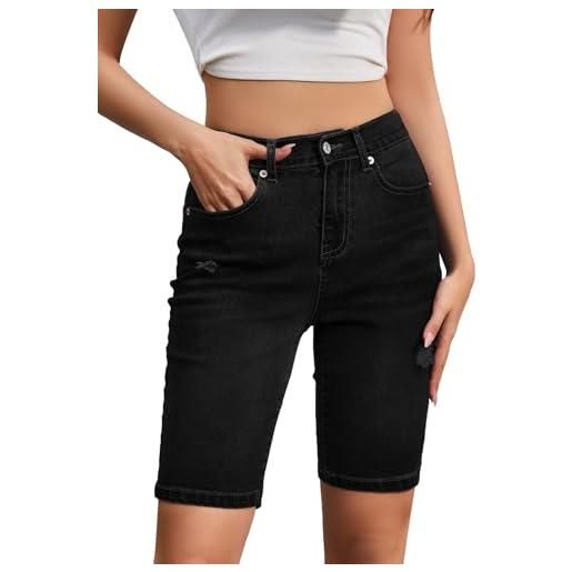 Alaster Queen bermuda da donna a vita alta, skinny, classico, da donna, in denim, , a-nero. , l