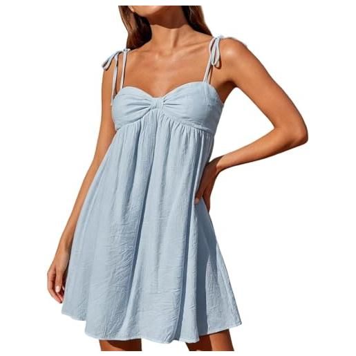 Generico vestito donna estivo corto con spalline regolabili e scollo a cuore vestiti estivi mare casual in simil cotone lino abito elegante curvy senza maniche abiti ampio leggero per hawaiano viaggio uscite, 