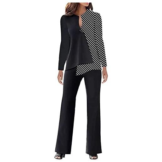 Vagbalena donna color blocking pantaloni larghi due pezzi abito elegante casual formale 2 pezzi casual top maniche lunghe sera pantaloni donna