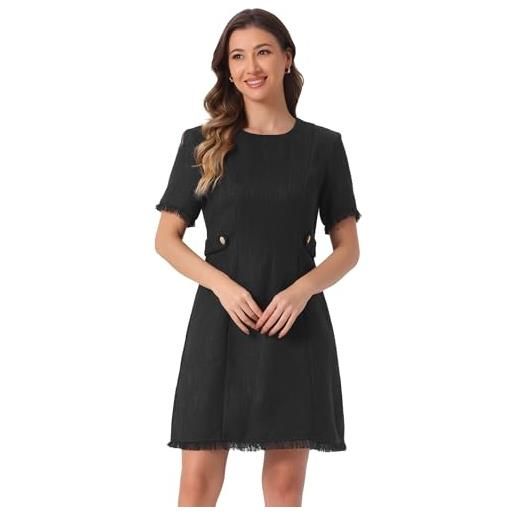 Allegra K donna abito in maglia tweed scollo rotondo maniche corte lavoro | lavare in lavatrice a freddo con colori simili adatto per primavera autunno e molte occasioni