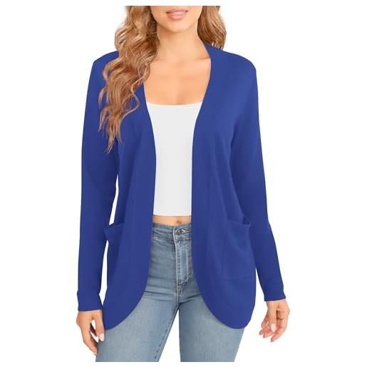 EXCHIC donna elegante leggero maniche lunghe cardigan orlo curvo fronte aperto lunghi maglioni con tasche