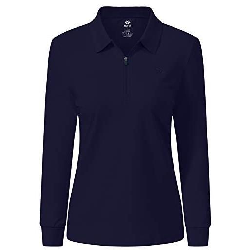 AjezMax donna polo manica lunga cotone poloshirt golf camicia lavoro sportiva autunno inverno top blu gioiello s