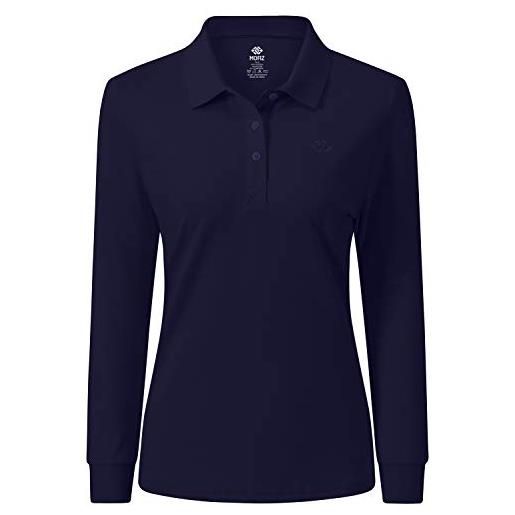 AjezMax polo donna manica lunga poloshirt golf camicia lavoro sportiva autunno inverno top blu gioiello s