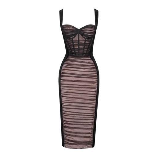 meilun abito midi da donna con spalline, per matrimoni, ospiti, abito da cocktail party in velluto increspato, o-black, m