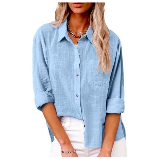 SHEKINI camicia lino donna camicetta da donna elegante maniche lunghe cotone blusa maglietta scollo a v top camicette abbigliamento donna ufficio casual