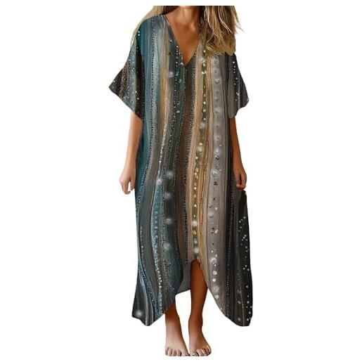 Generic abiti casual da donna boho maxi abito estivo da spiaggia con scollo a v stampa floreale da donna taglie forti manica corta casual in lino abito lungo per feste club uscire abiti da donna uk, caff, xxl