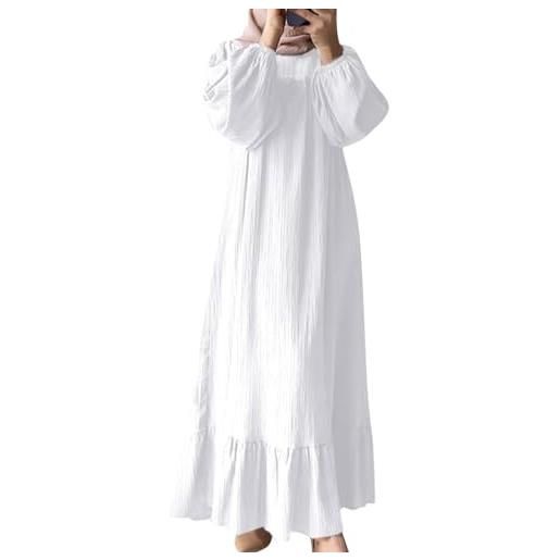 Generisch abito musulmano da donna a maniche lunghe, islamico ramadan, abbigliamento da preghiera abaya per donne, vita elasticizzata, taglia a, maxi abito da sposa, o bianco. , l