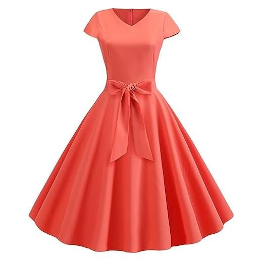 Generic smanicato vintage donna anni 50 e 60 audrey hepburn da sera cocktail matrimonio festa swing party dress a una spalla rockabilly a pois, pasteca rosso, s