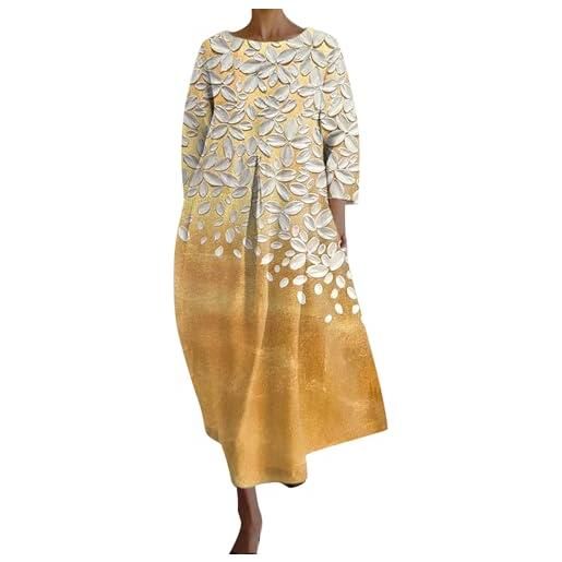 Cocila abiti lunghi estivi donna abito da donna con scollo a v stampato a maniche lunghe alla con scollo tondo ampio da donna abiti da manica lunga vestitino estivo donna cotone