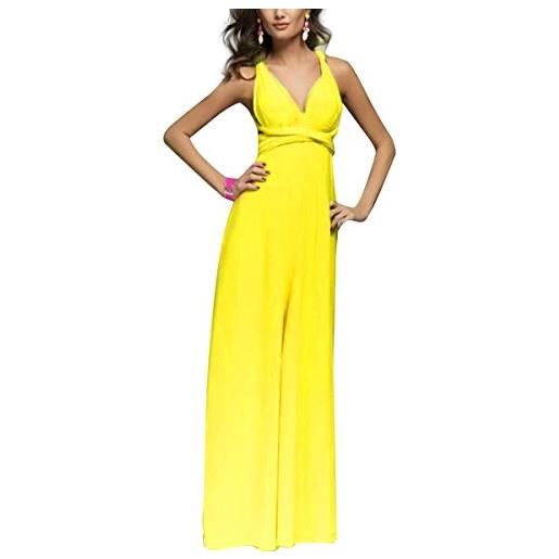 IMEKIS donna eleganti abito da sera lungo senza schienale scollo a v multiway vestito da sposa senza maniche damigella d'onore cerimonia cocktail formale prom abiti giallo xl