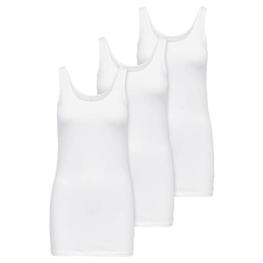 ONLY, confezione da 3 canottiere da donna, in bianco, nero, grigio, blu e panna, maglietta lunga estiva, 15201465, bianco, xs