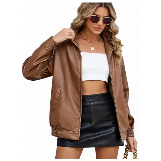 CMTOP giacca donna pelle giacca similpelle donna giubbotto in pu ecopelle, moda y2k giacche casual motociclista giubbino streetwear capispalla con tasche per primaverile autunnale