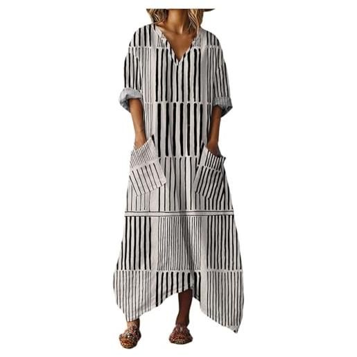 Mfhmom vestiti donna estivi taglie forti curvy abito lungo lino e cotone con tasche scollo v bohemien traspirante vestito estivo donna largo comodo abbigliamento primavera spiaggia