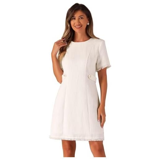 Allegra K abito tweed donna girocollo maniche corte lavoro eleganti abiti midi a trapezio casual bianca xl