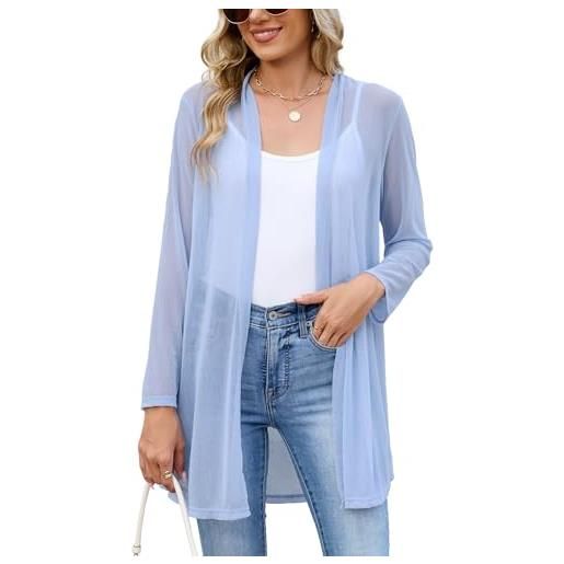 Famulily cardigan a maniche lunghe in rete trasparente per le donne uk leggero aperto davanti cardigan estivo trasparente