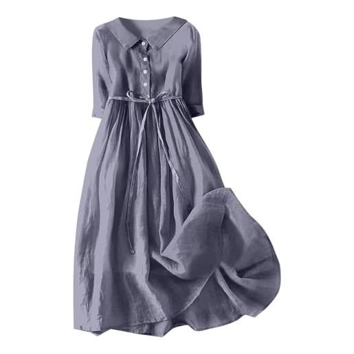 shownicer vestito in lino donna elegante curvy abiti estivi taglie forti manica corta vestiti casual abito vintage maxi abito da spiaggia tunica a grigio scuro xl