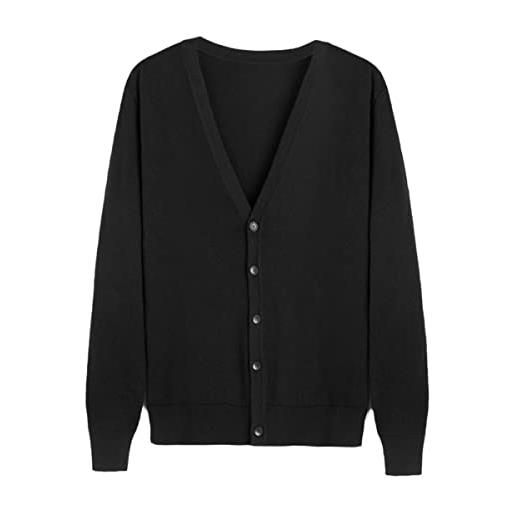 Roquorl autunno di colore puro lavorato a maglia moda cardigan uomo puro cotone casual pulsante cardigan uomo maglione, nero , 4xl