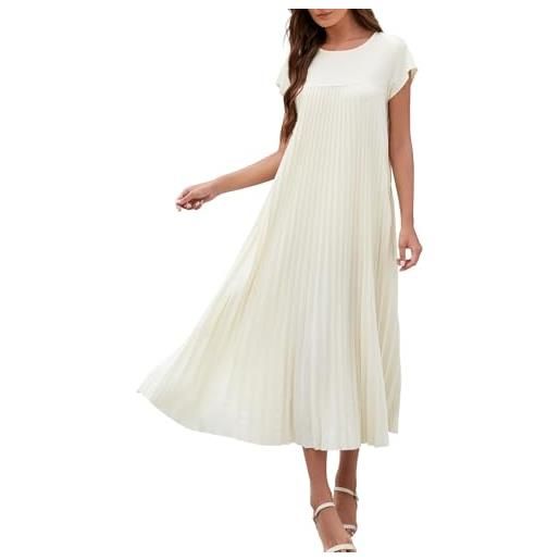 Adigaber vestito lungo da donna estate vestito plissettato abito casual girocollo solide con tasche