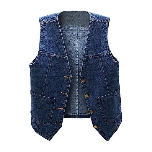 Generisch 2025 - gilet di jeans da donna senza maniche in denim con scollo a v con abbottonatura a v, blu scuro, l