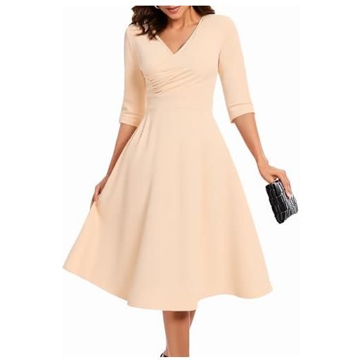 Bbonlinedress abito da sera elegante con maniche lunghe per matrimonio, invernale festivo con tasche, party cocktail rockabilly