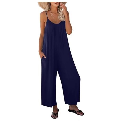 Haibang salopette donna estate tuta jumpsuit donna elegante senza manica vestibilità ampia monopezzi e tutine estiva casual a gamba larga pantaloni pagliaccetto con tasche