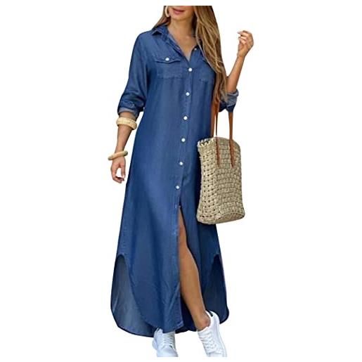 OMZIN abiti abbottonati per camicia lunga in cotone camicia con arrotolate abito cowboy l