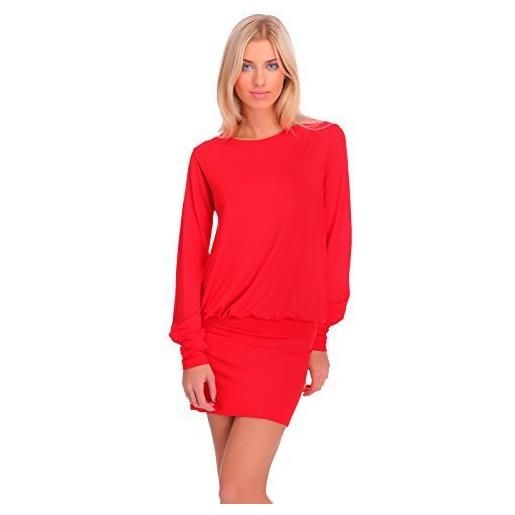Futuro Fashion® - vestito donna extra corto - maniche lunghe - scollo a barchetta - 8998 - rosso - 50 (xxxl)