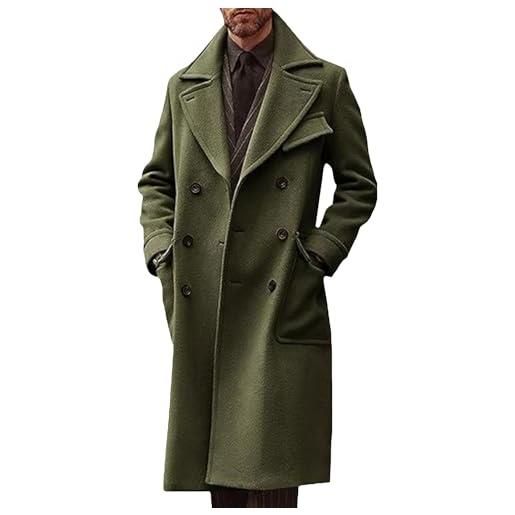 generic trench da uomo giacca lunga con risvolto a tacca giacca lunga doppiopetto lungo peacoat business faux wool blend giacche classic autunno inverno capispalla, verde, xl