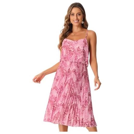 Allegra K donna abito floreale plissettato per abito midi con volant e cinturino spaghetti rosa s