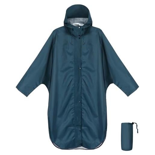 ANYOO impermeabile poncho antipioggia con cappuccio e maniche, giacca antipioggia leggera e antivento per donne e uomini, blu oceano, taglia unica