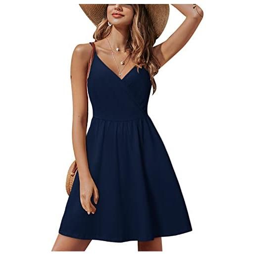 STYLEWORD abito da donna con scollo a v senza maniche abito estivo floreale con spalline regolabili abito longuette scamiciato abito da spiaggia con tasche