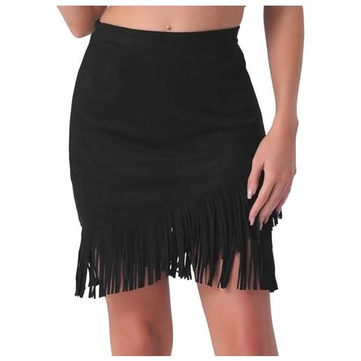 Allegra K donna gonna in finta pelle scamosciata con frange elasticizzate, minigonne casual vintage a vita alta