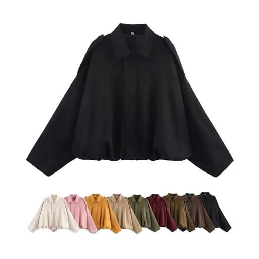 Generico giubbotto bomber in finta pelle scamosciata da donna, primaverile, con revers, stile pilota, casual, oversize, maniche lunghe, trendy, streetwear (it, testo, l, regular, regular, d)