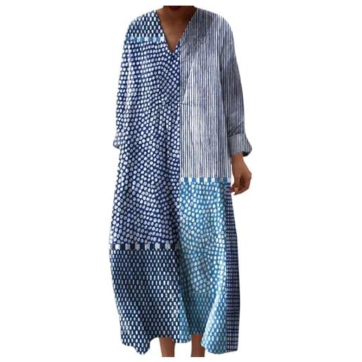 Gienslru abito estivo lungo donna boho chic floreale vintage, scollo a v maniche lunghe in lino leggero con tasche, vestito elegante casual per vacanze primavera estate taglie forti curvy 2026 moda cerimonia