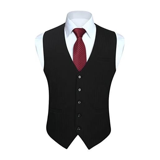 HISDERN gilet nero da uomo elegante classico panciotto uomo in cotone casual formale tinta unita senza maniche con tasche da cerimonia xl