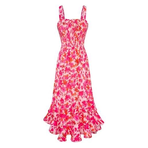 Grace karin vestito lungo estivo da donna arricciato con spalline e stampa floreale, scollo quadrato, orlo a doppio strato, s