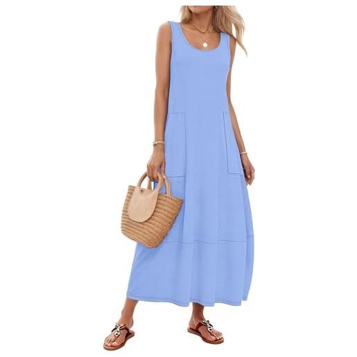 MOLERANI abito lungo da donna per donne regno unito abito estivo senza maniche per donne colletto a cucchiaio abito da signora con tasche blu s