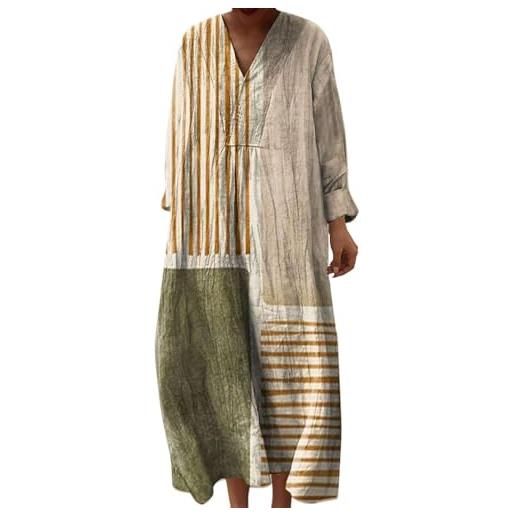 Gienslru abito estivo lungo donna boho chic floreale vintage, scollo a v maniche lunghe in lino leggero con tasche, vestito elegante casual per vacanze primavera estate taglie forti curvy 2026 moda cerimonia