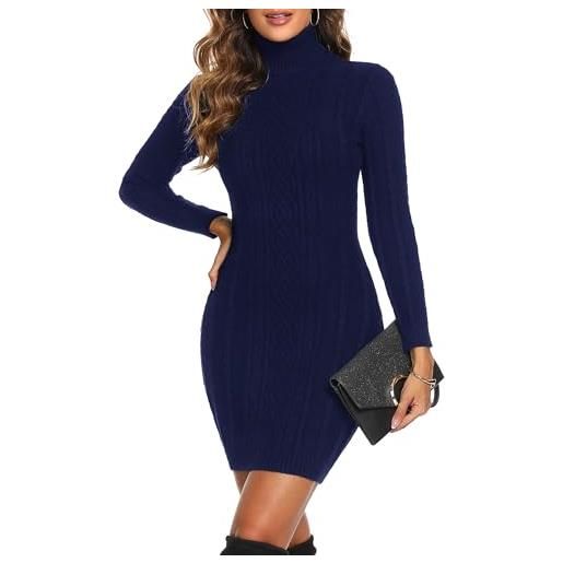 Aottori vestito donna in maglia collo alto elegante | abito caldo, maglione lungo aderente, elasticizzato, pullover manica lunga, autunno invernale