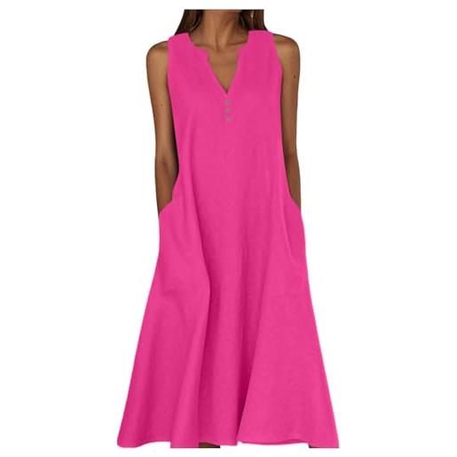 Generic maxi abiti estivi in cotone e lino da donna uk senza maniche con scollo a v casual abito bohémien allentato traspirante elegante leggero lungo prendisole vacanze feste spiaggia abiti con tasche, 03