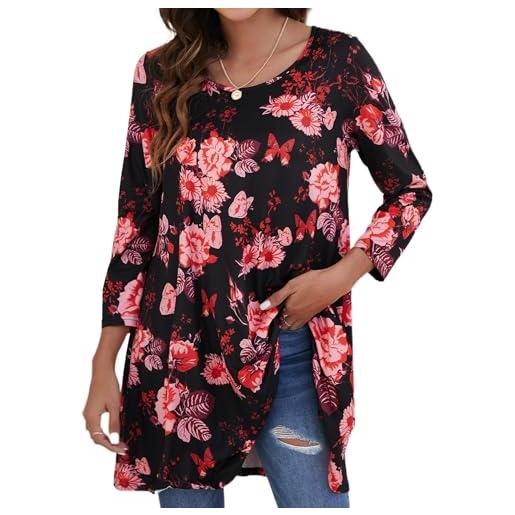 Enmain magliette donna 3/4 maniche lunghe tunica bluse elegante stampata casual maglietta lunga collo rotondo t-shirt